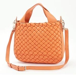 Vince Camuto Miki Puffy Weave Leather Tote Bag in Orange Ochre NWT